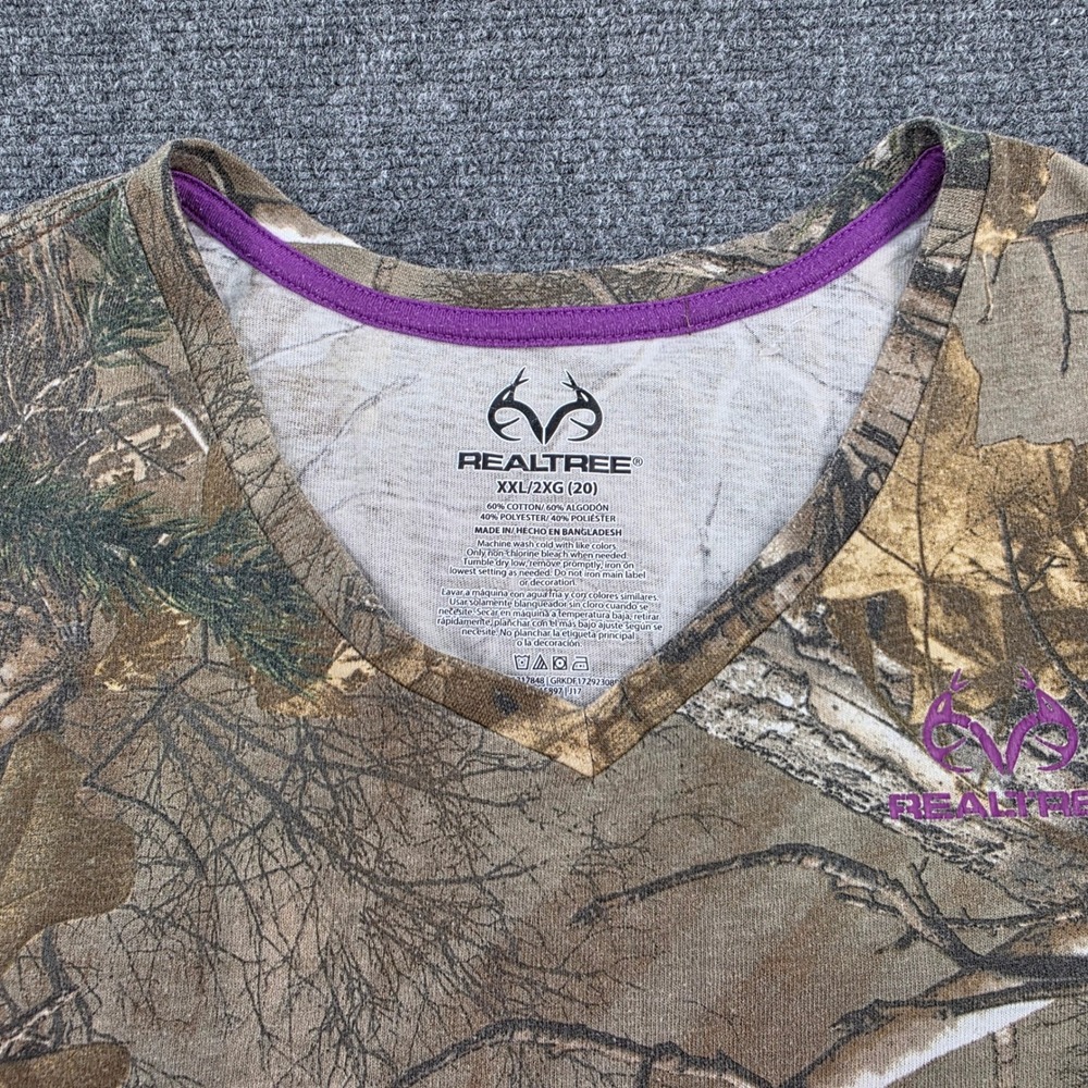 Realtree XXL/2XG (20) Camo Camouflage V Neck Long Sleeve T Shirt Women's